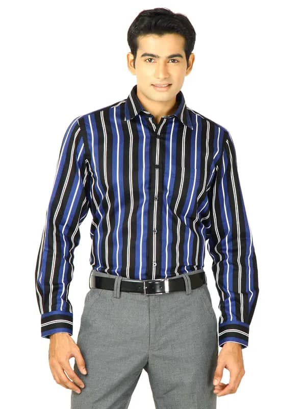 Indigo Nation Men Black & Blue Stripe Shirt