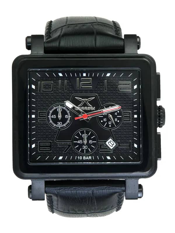 Carrera Men Sqaure dial leather strap Black Watches