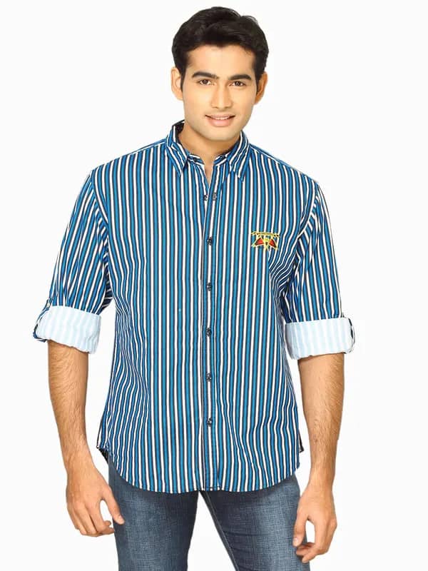 Locomotive Men Stripes Blue Shirts
