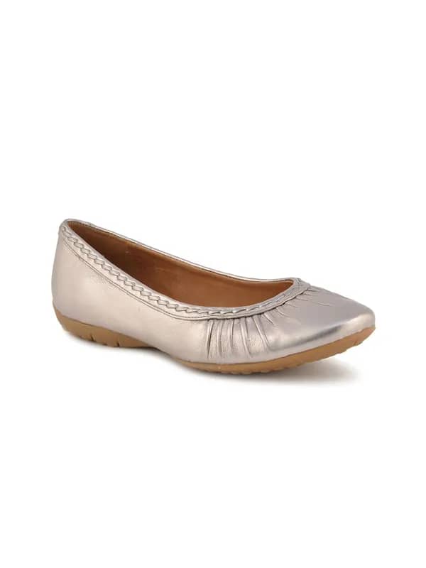 Clarks Women Arizona Metallic Leather Silver Ballerinas