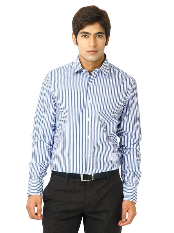 United Colors of Benetton Men Stripes Blue Shirts