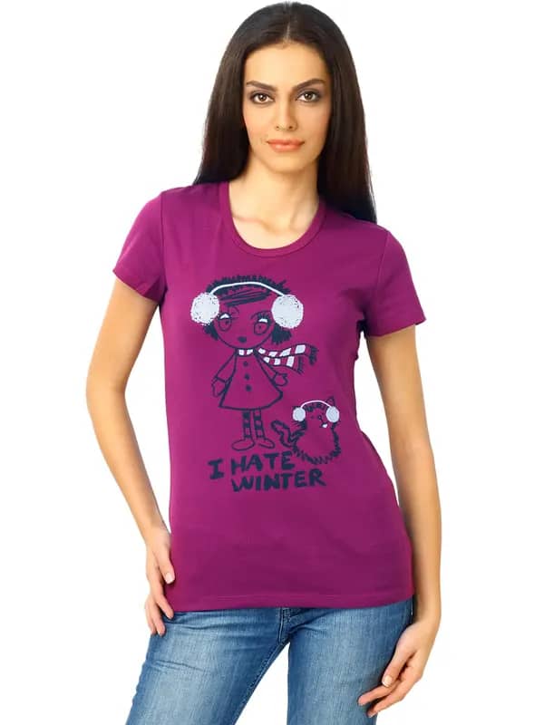 United Colors of Benetton Women Printed Purple T-shirt