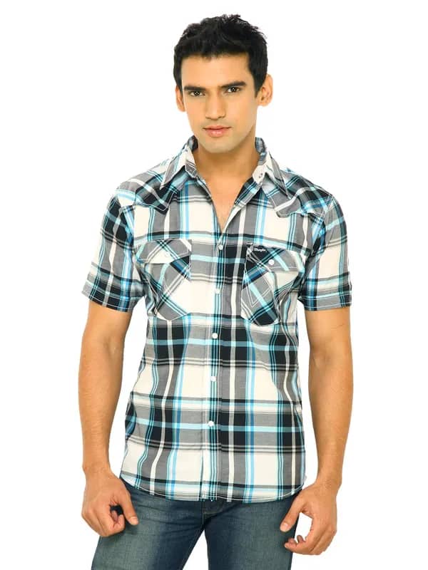 Wrangler Men Dodge Broad Accent Check White Shirts