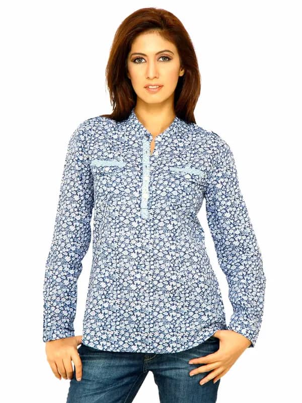 Wrangler Women Floral Print Blue Top
