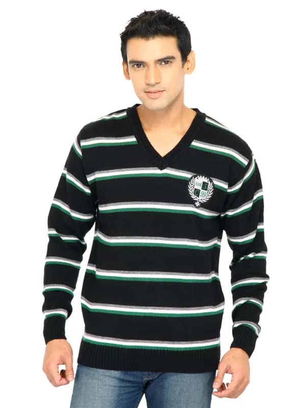 Scullers Men Stripes Black Sweaters