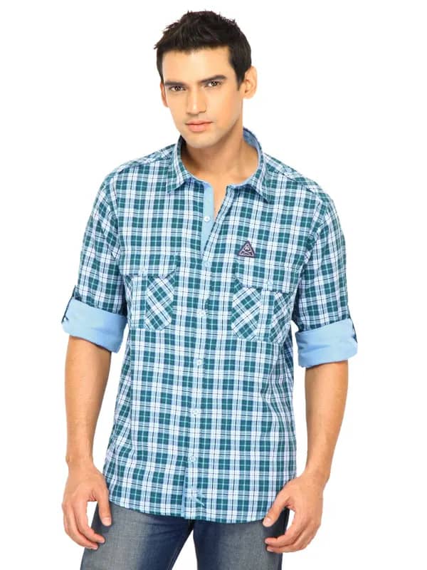 Scullers Men Green Check Shirt