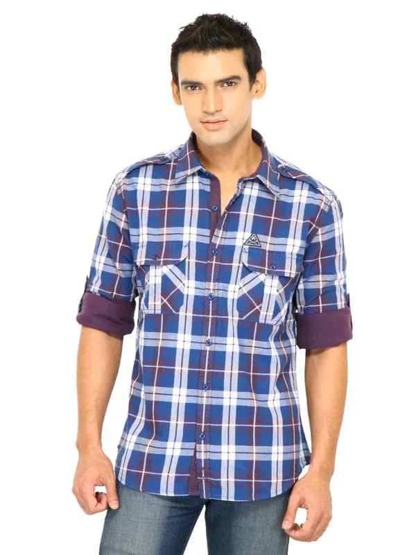 Scullers Men Blue Check Shirt