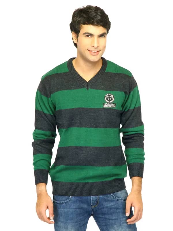 Scullers Men Stripes Green Sweaters