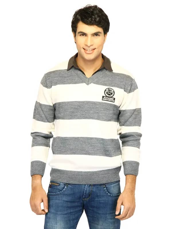 Scullers Men Stripes Grey Sweaters