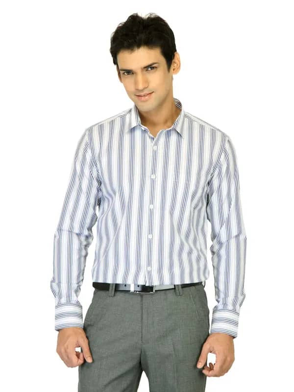 John Miller Men White Striped Blue Shirt