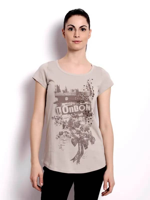 United Colors of Benetton Women Printed Beige Top