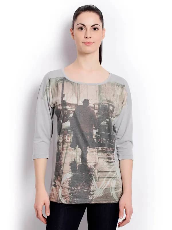 United Colors Of Benetton Women Light Winter Grey T-Shirts