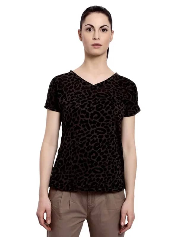 United Colors of Benetton Women Winter Black Animal Print Top