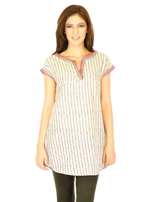 W Women Printed Cream Kurtis