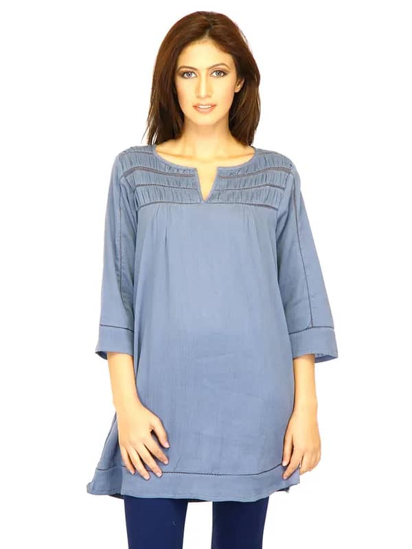 W Women Solid Denim Blue Kurtis
