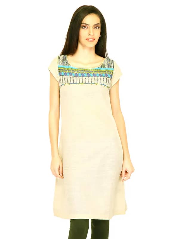 W Women Solid Beige Kurtas