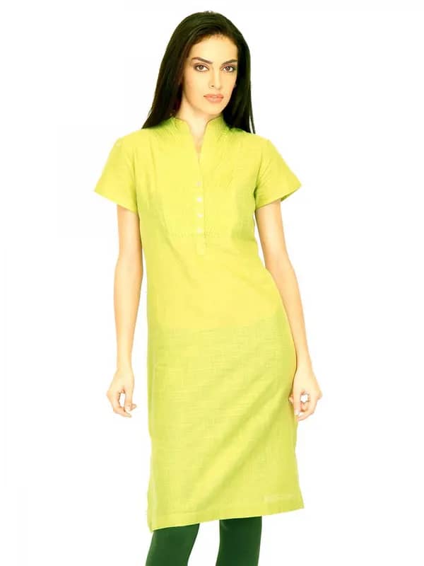 W Women Solid Lime Green Kurtas