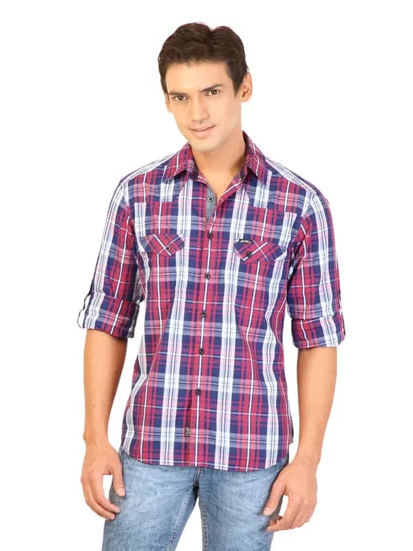 Lee Men Navy Blue & Red Check Shirt