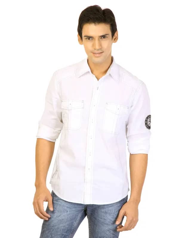Lee Men Solid White Shirts