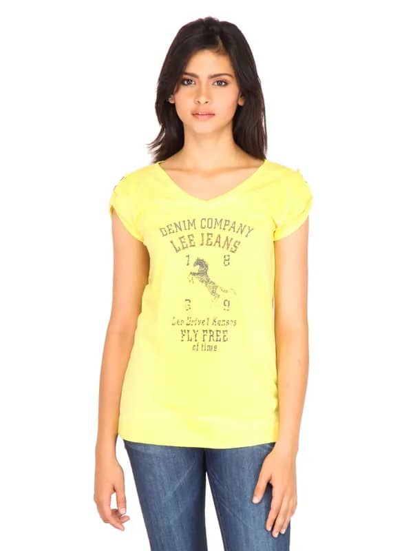 Lee Women Printed Yellow Tshirts