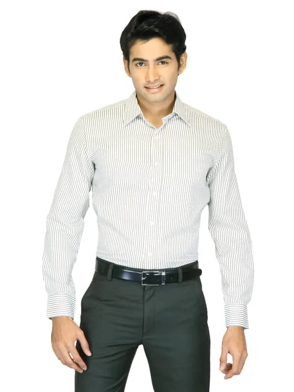 Mark Taylor Men White Striped Shirt