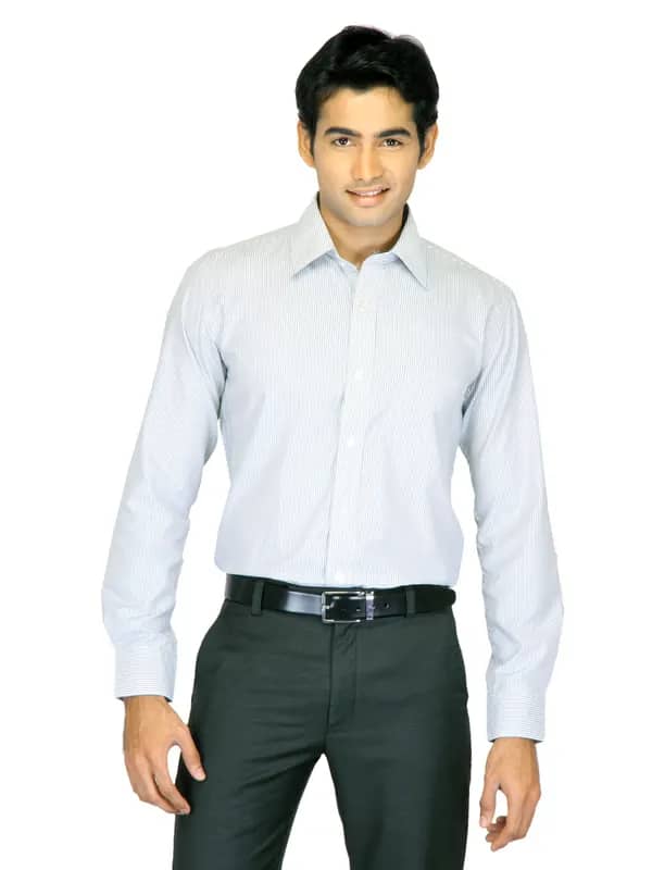 Mark Taylor Men White Striped Shirt