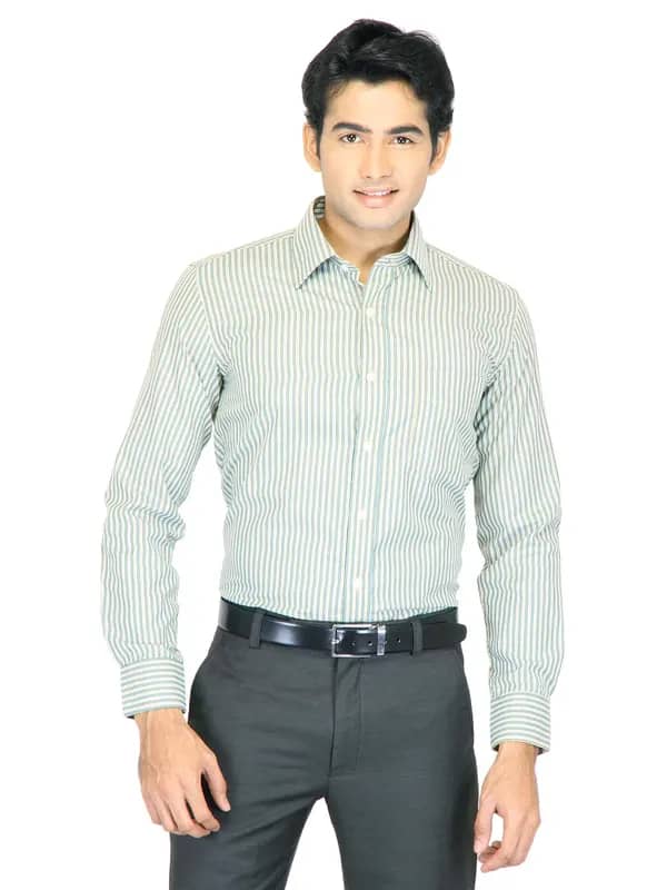 Mark Taylor Men Green Striped Shirt