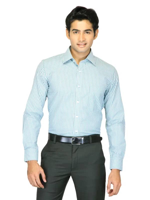 Mark Taylor Men Green Striped Shirt