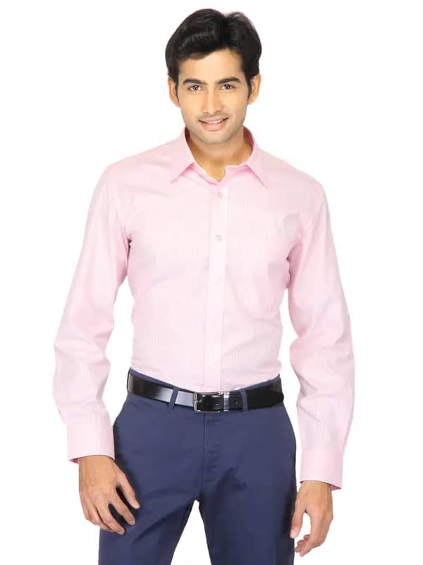 Mark Taylor Men Pink Striped Shirts