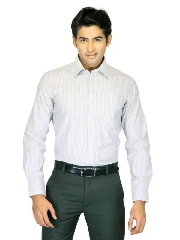Mark Taylor Men Grey Striped Shirt