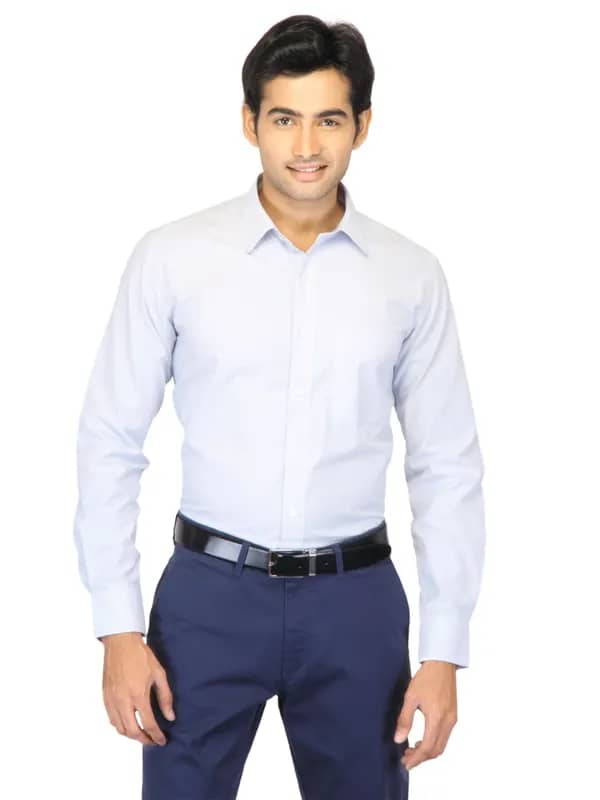 Mark Taylor Men White & Blue Striped Shirt