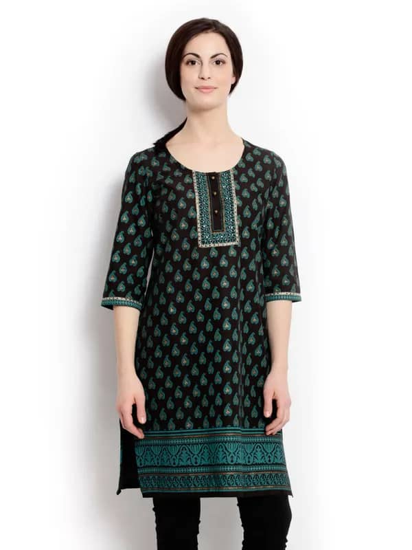 Aurelia Women Printed Black Kurtas
