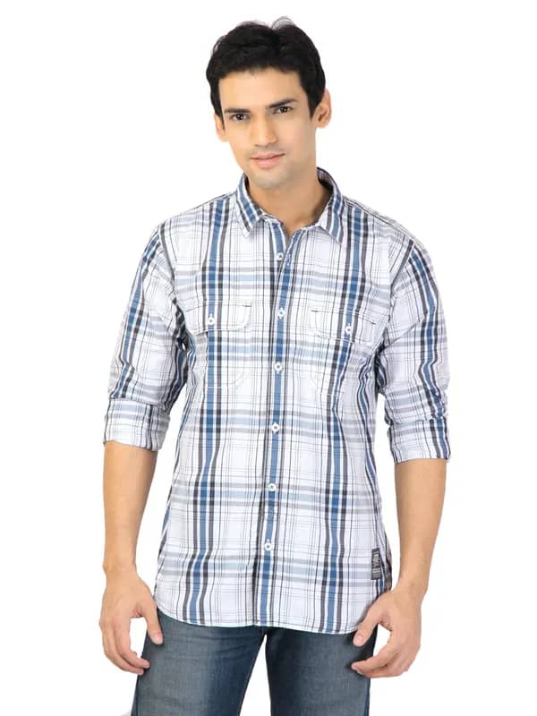 Basics Men White Slim Fit Checked Shirt