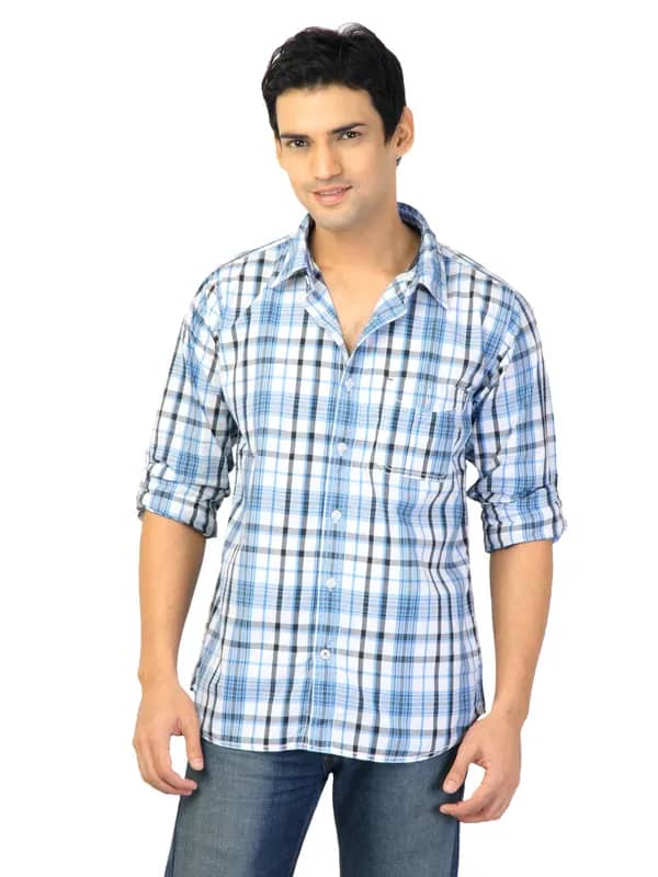 Basics Men White Checked Shirt