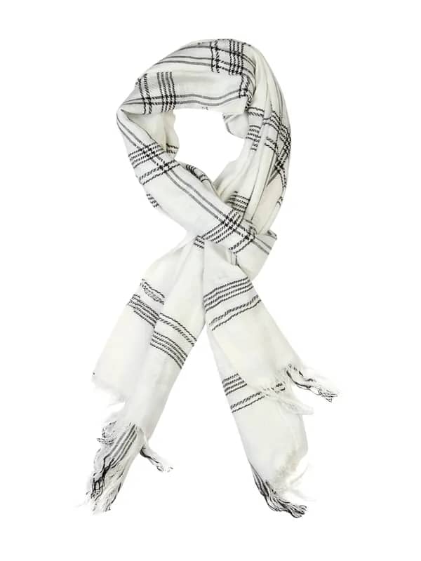 Basics Men Cream-Coloured Checked Stoles