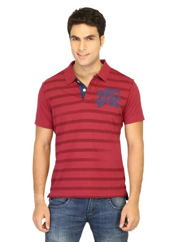 Probase Men Stripes Maroon Polo T-shirts