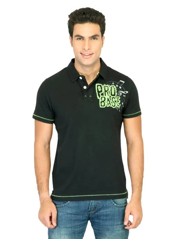 Probase Men Solid Black Polo T-shirts