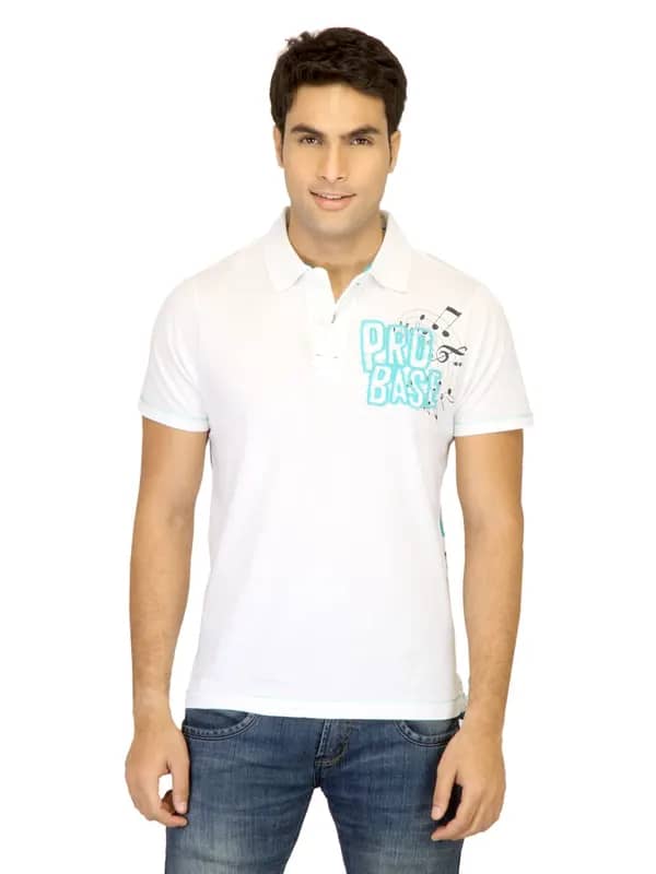 Probase Men Solid White Polo T-shirts