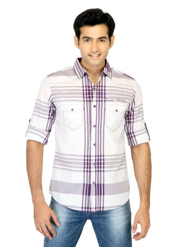 Spykar Men Check White Shirts