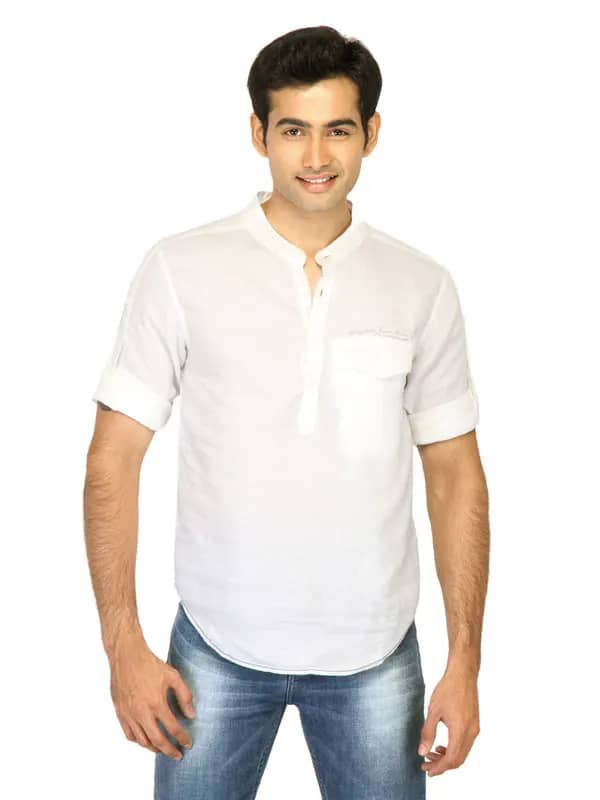Spykar Men Mandarin Collar White Shirts