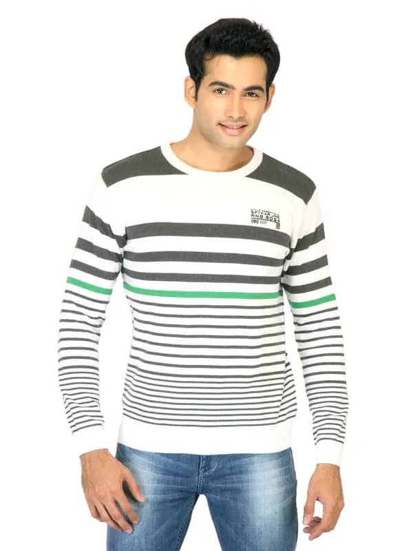 Spykar Men Stripe White Sweaters