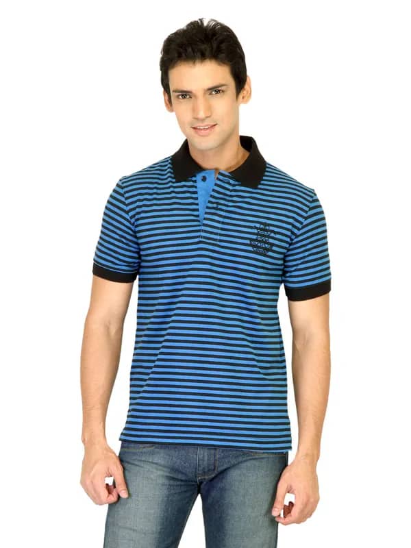 Classic Polo Men Narrow Stripes Blue Tshirts