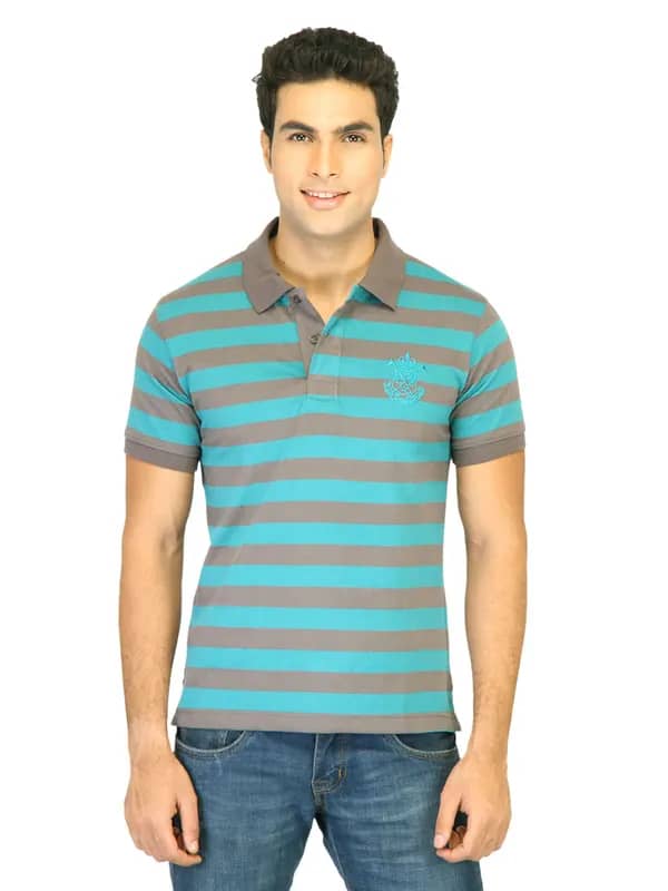 Classic Polo Men Classic Stripes Turquoise Blue Tshirts
