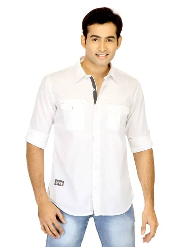 Basics Men White Slim Fit Striped Shirt