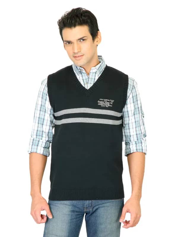 Spykar Men Stripes Black Sweaters