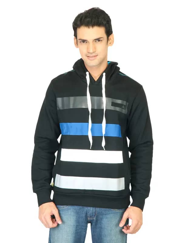 ADIDAS Men Sf Striped Hood Black Sweatshirts