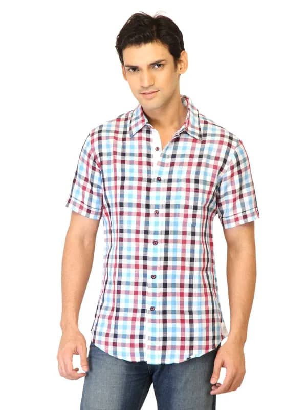 United Colors of Benetton Men Check Blue Shirts