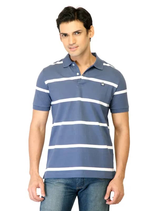 United Colors of Benetton Men Stripes Blue Tshirts