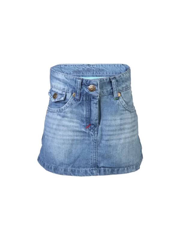 Palm Tree Women Washed Blue Skirts