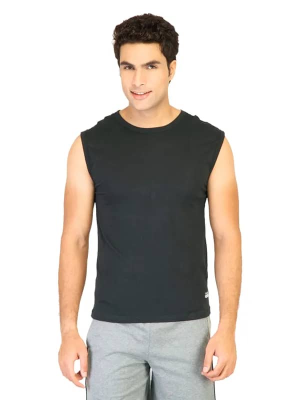 Hanes Men Black Muscle Duo Dry Cotton Stretch Muscle T-shirt